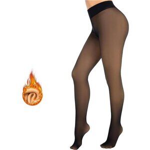 NEW - Women's Fleece Lined Faux Sheer Black Warm Tights Fake Translucent Winter